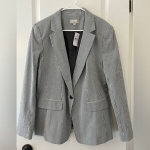 LOFT Black and White Striped Blazer NWT